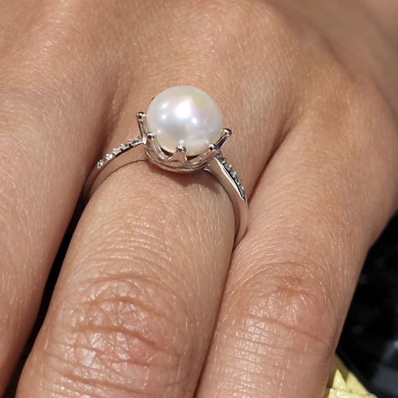 Womens 925S White Cultured Freshwater Pearl Adjustable Ring Engagement Design - Picture 5 of 15